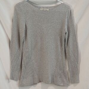 LOFT | Pointelle Stitched Cotton Sweater Pullover Grey Long Sleeve | XS